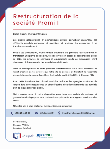 Restructuration de la société Promill
